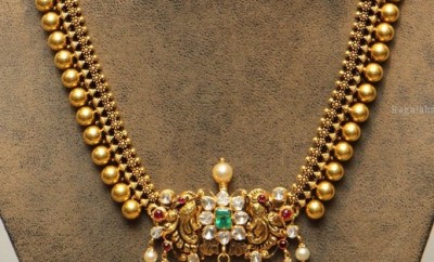 antique gold long chain with beads work