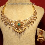 Flat Diamond studded Antique Gold Necklace