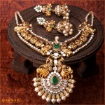 Designer gold jewellery set necklace and jhumkas