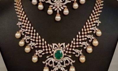 simple diamond choker and necklace set