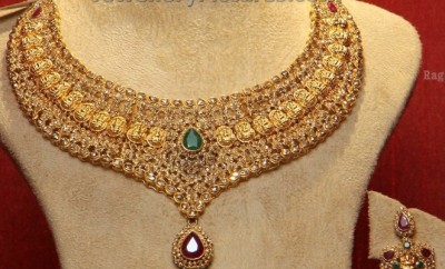 temple jewellery style lakshmi devi uncut diamond necklace