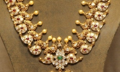 peacock design mango haram with uncut diamonds