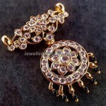 Round diamond  floral pendant with dangling black beads