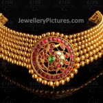 Beautiful Gold Beaded choker with kundan peacock