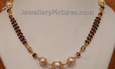 light weight black beads chain with pearls