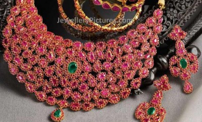 ruby gold necklace designs with ruby earrings
