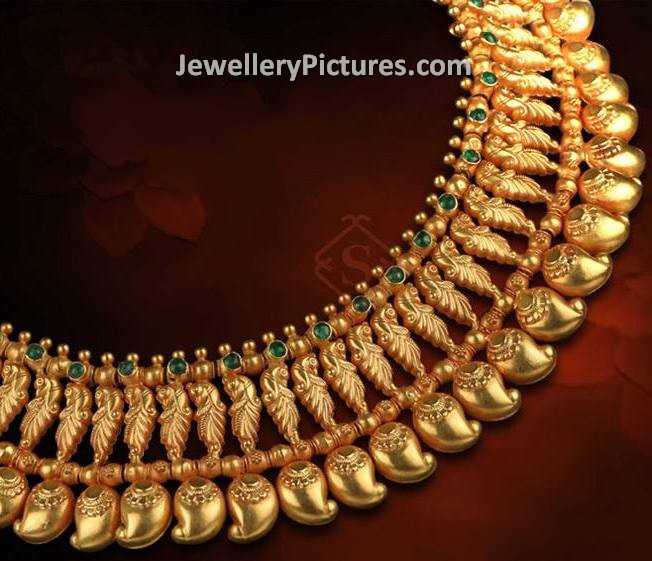 traditional gold necklace designs catalogue mango necklace studded with emeralds