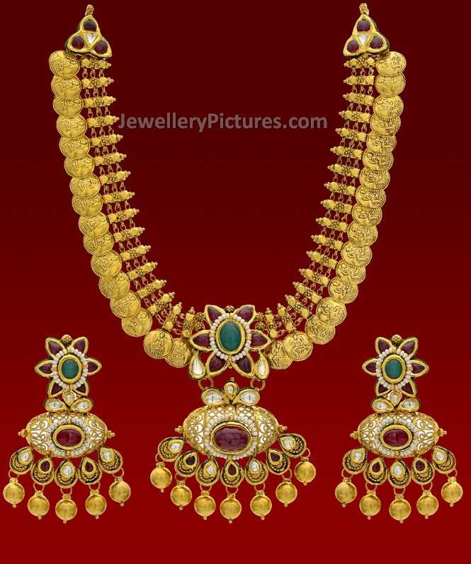 antique gold haram designs with kasula mala