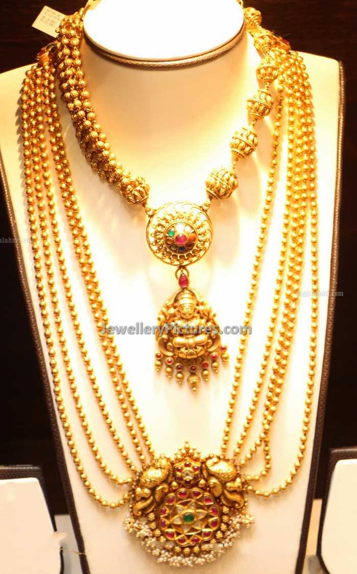 layerd chandrahar jewellery and gold beads necklace