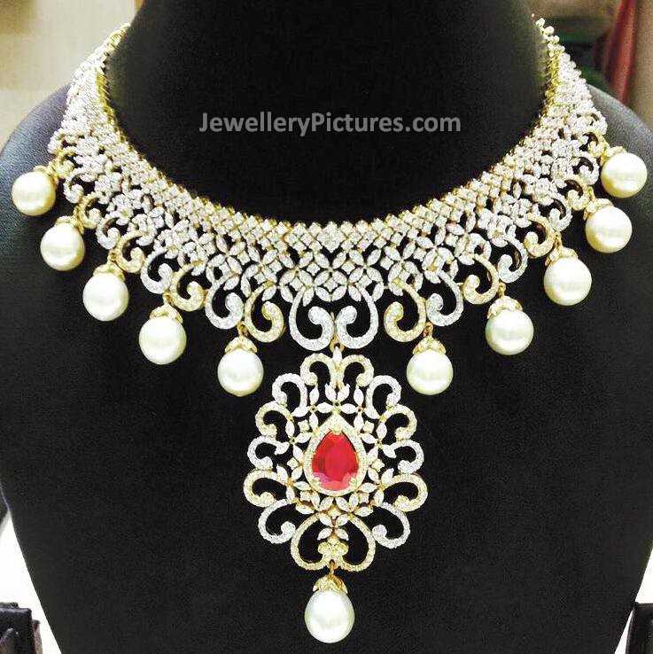 diamond jewellery designs with pearl combination