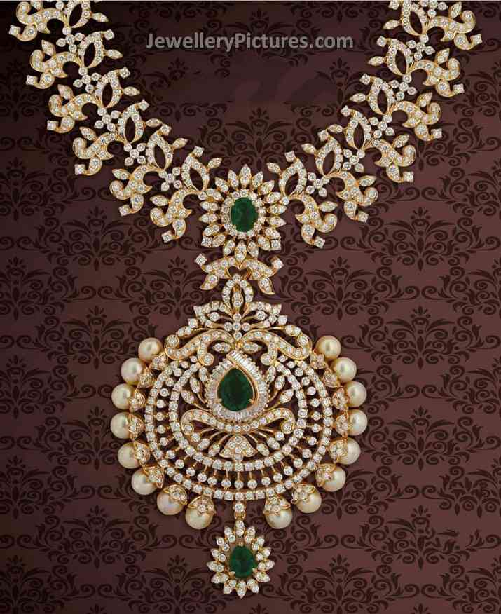 diamond necklace designs with emerald setting
