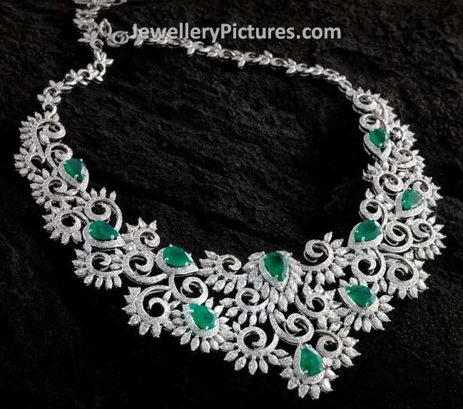 diamond necklace with emeralds and white gold