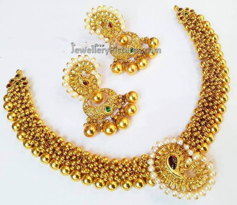 gajjal necklace gold earrings
