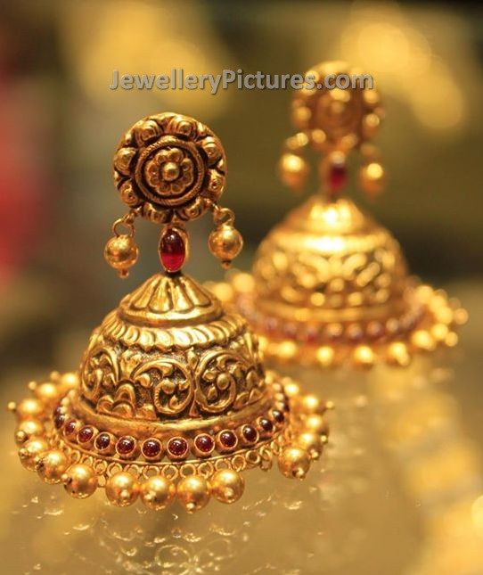 temple design gold earrings buttalu