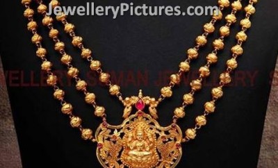 gold jewellery designs catalogue with price three step gold ball chain with lakshmi devi pendant
