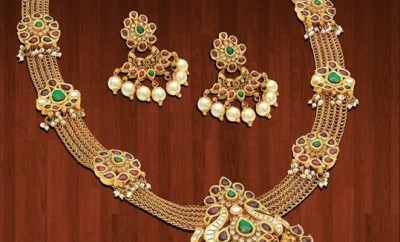 indian gold jewellery designs haram and earrings