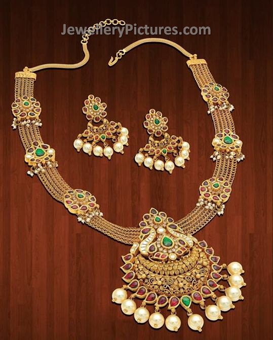 indian gold jewellery designs haram and earrings