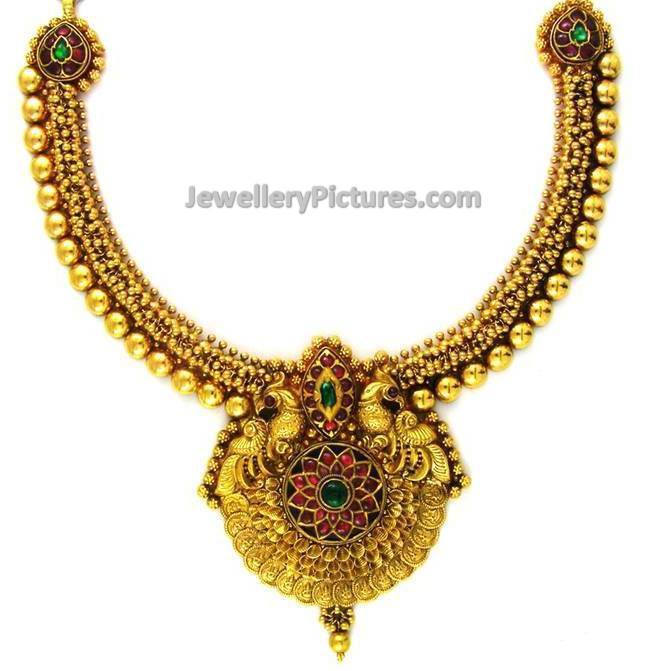 peacock model indian gold necklace designs catalogue 