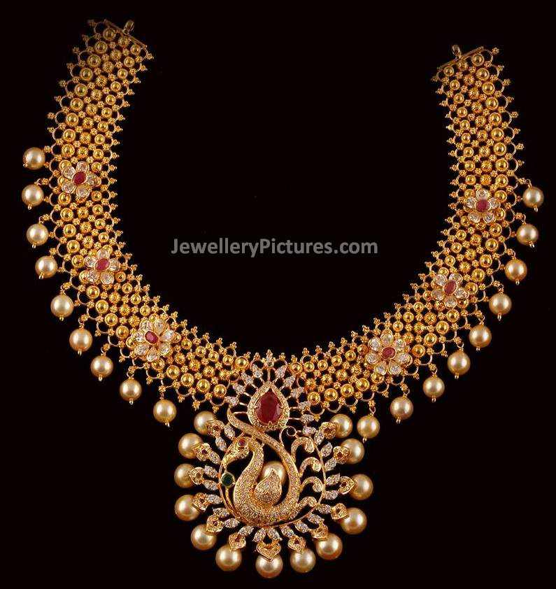 latest gold necklace design with diamonds