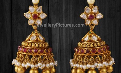 flat diamond studded latest jhumka designs