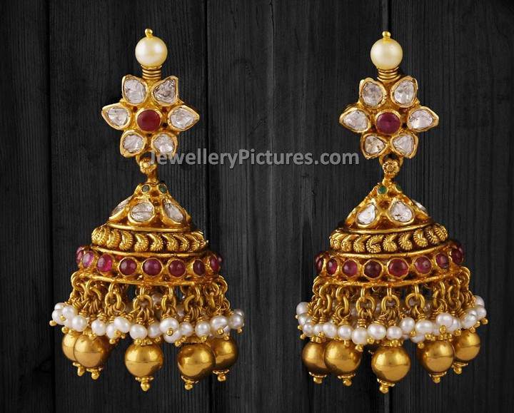 flat diamond studded latest jhumka designs