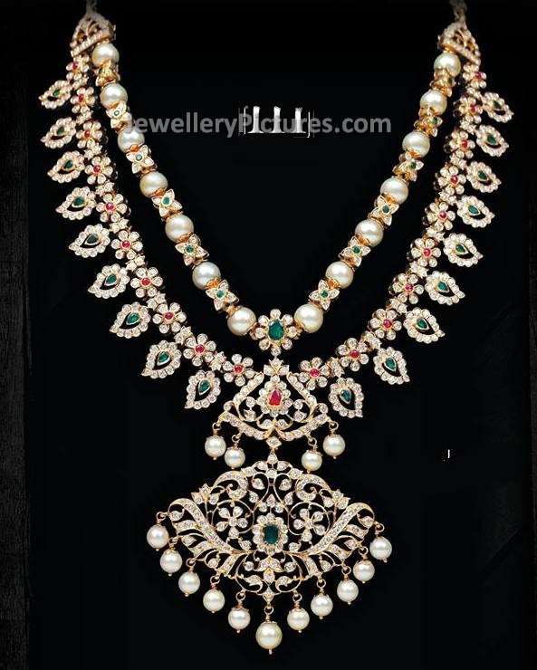 diamond studded mango design gold necklace