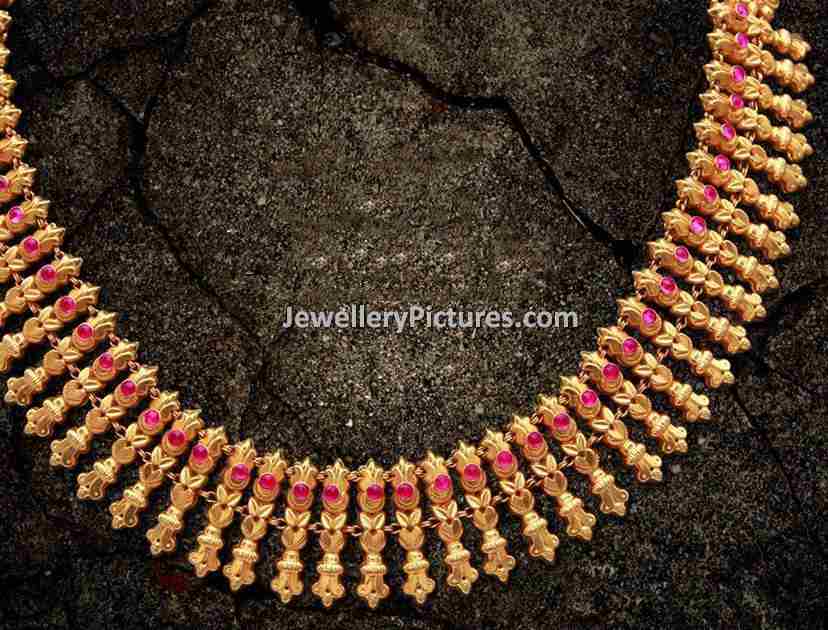 gold antique jewellery designs ruby studded traditional necklace