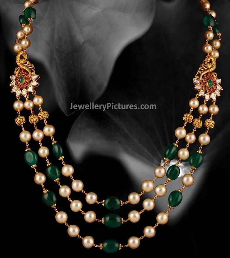 emeralds and pearl gold necklace designs