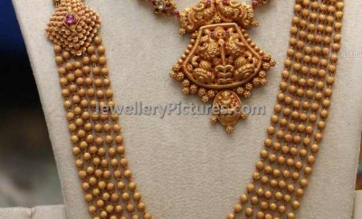 south indian antique gold jewellery designs gundla mala and necklace with earrings