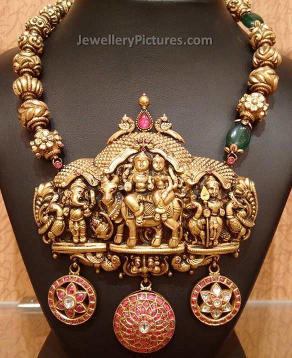 nakshi finished antique gold jewellery designs with price