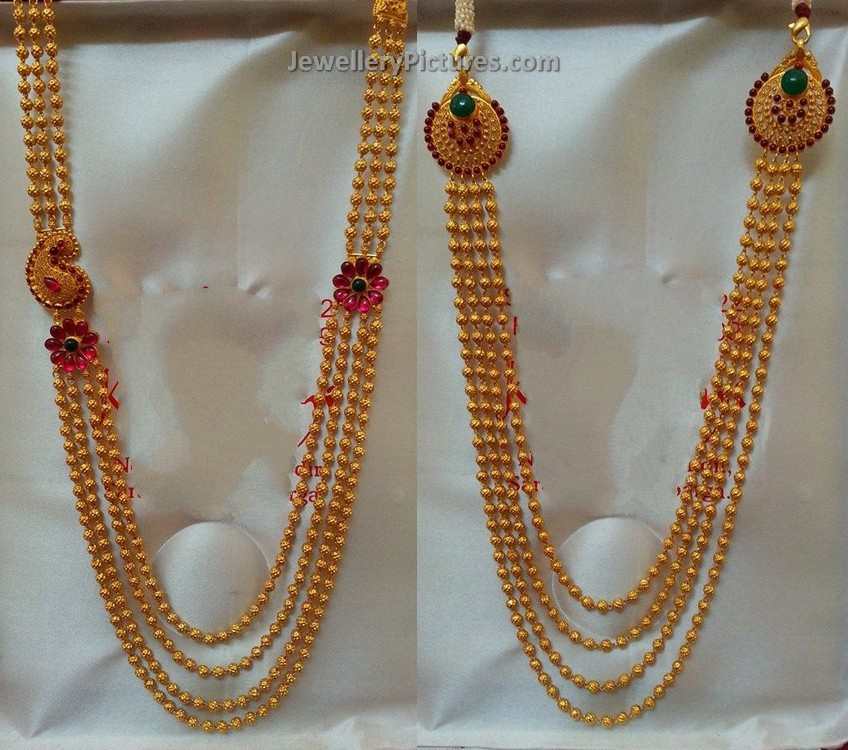 gold chandraharam designs with balls