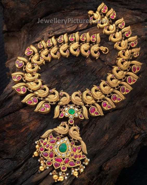 peacock latest gold necklace designs catalogue 