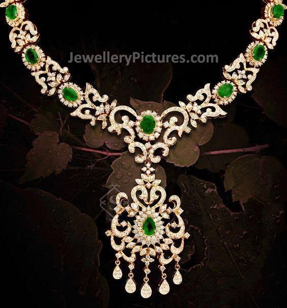 new diamond necklace designs with emerald combination