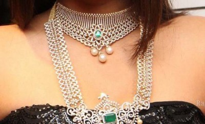 south indian diamond jewellery haram necklace