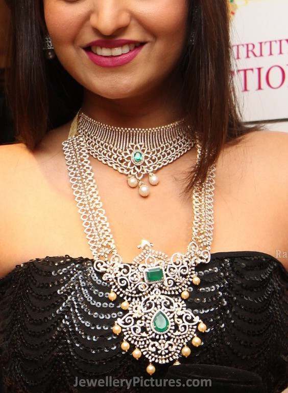south indian diamond jewellery haram necklace