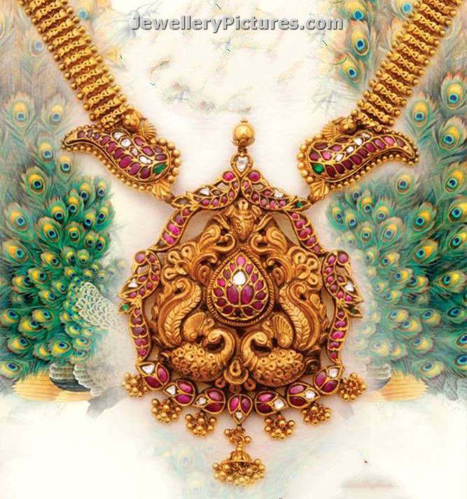 antique gold pendants with peacock design