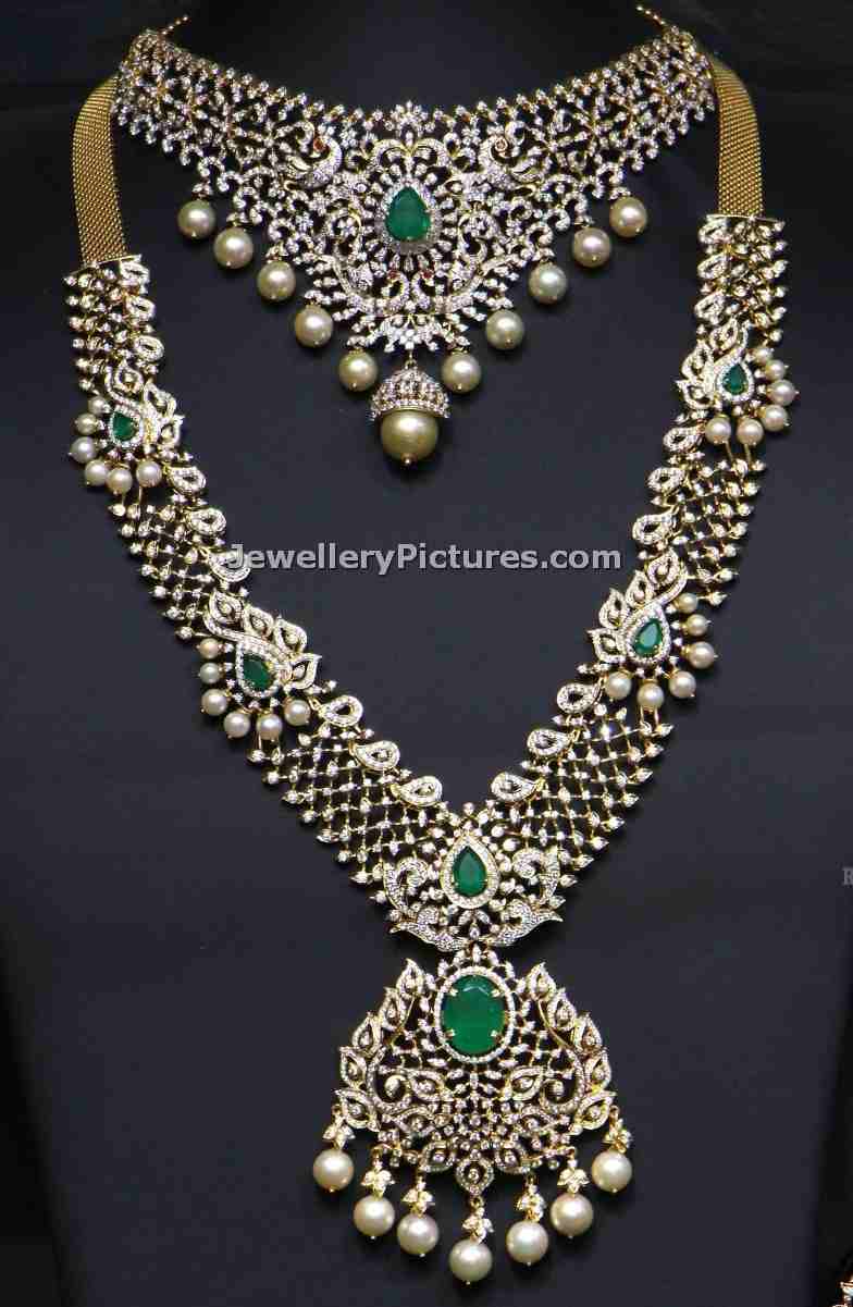 diamond haram sets necklace longchain and earrings