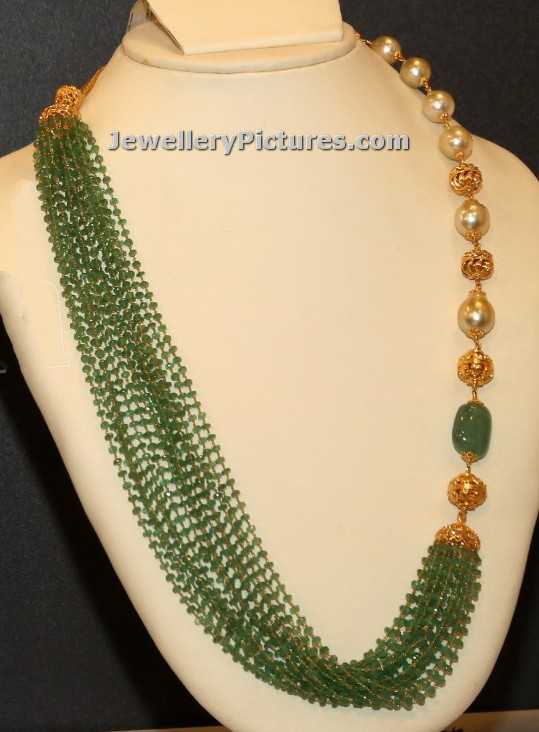 emerald and pearls long chain