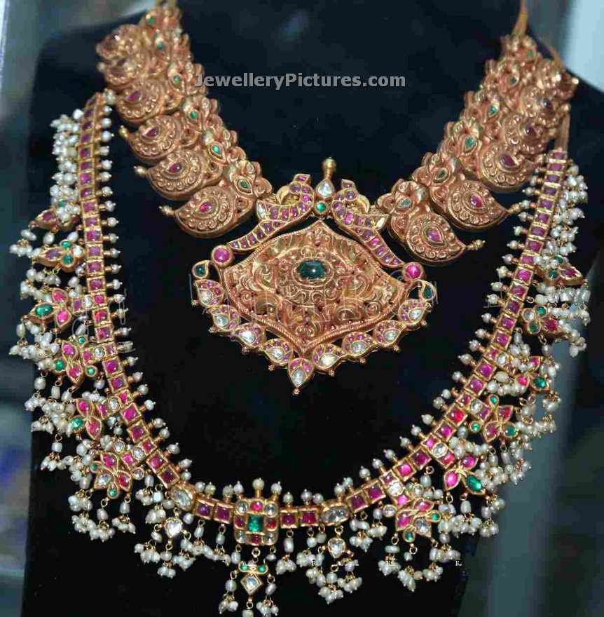 indian pearl necklace designs in gutta pusalu model