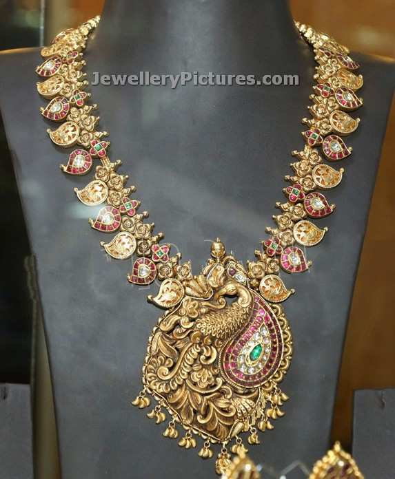 antique long necklace jewellery haram designs