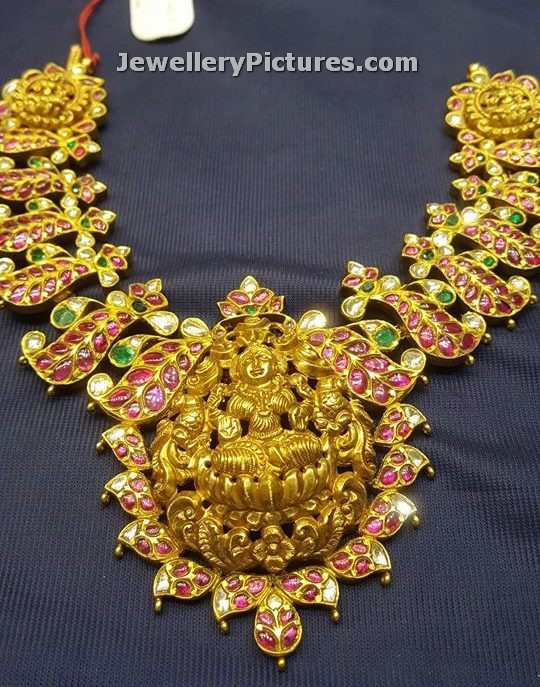 kundan studded nakshi necklace with lakshmi devi pendant
