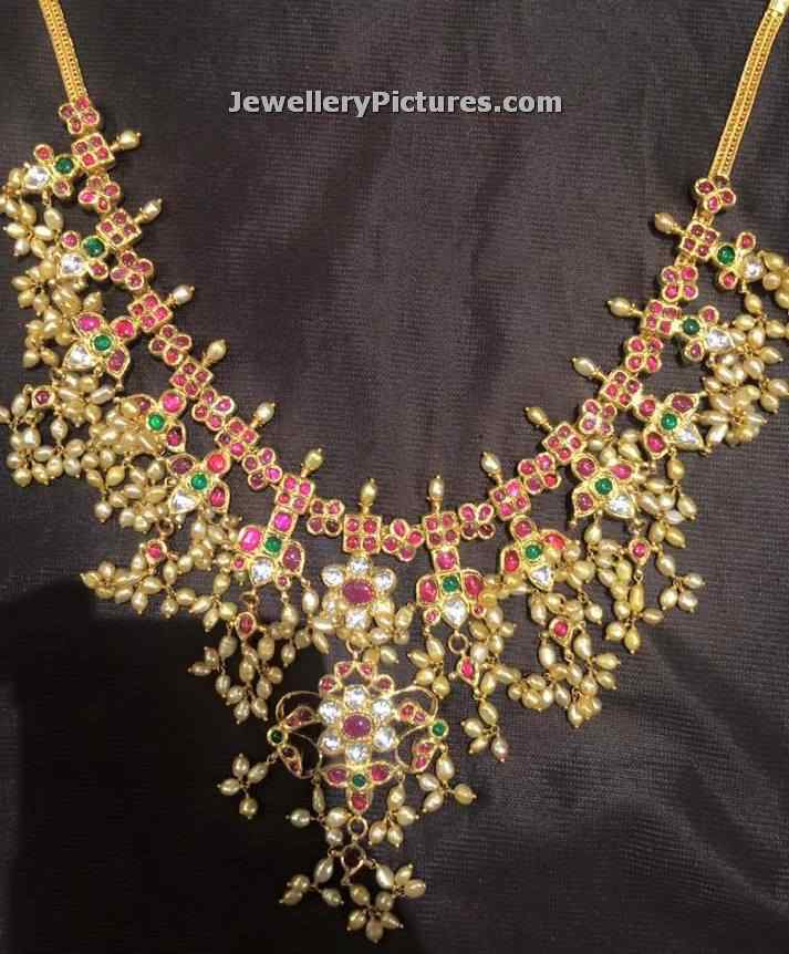 pearls guttapusalu necklace designs with golden pearls