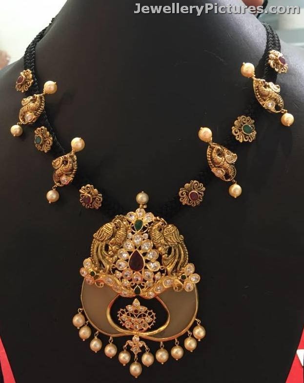 puligoru chain designs on black thread necklace
