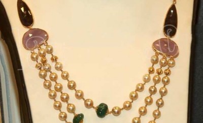 three step latest pearl gold jewellery designs