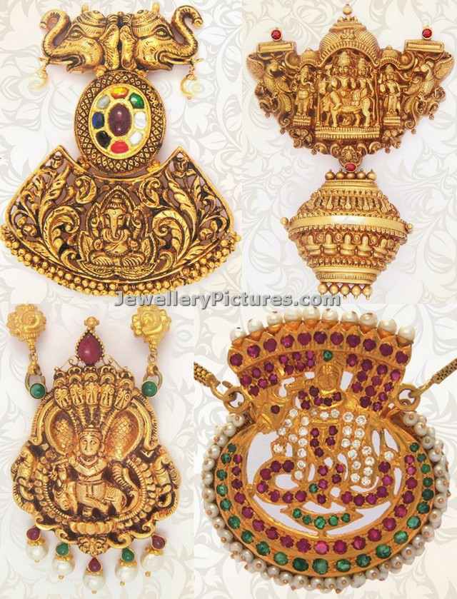 nakshi work gold pendants with krishna design