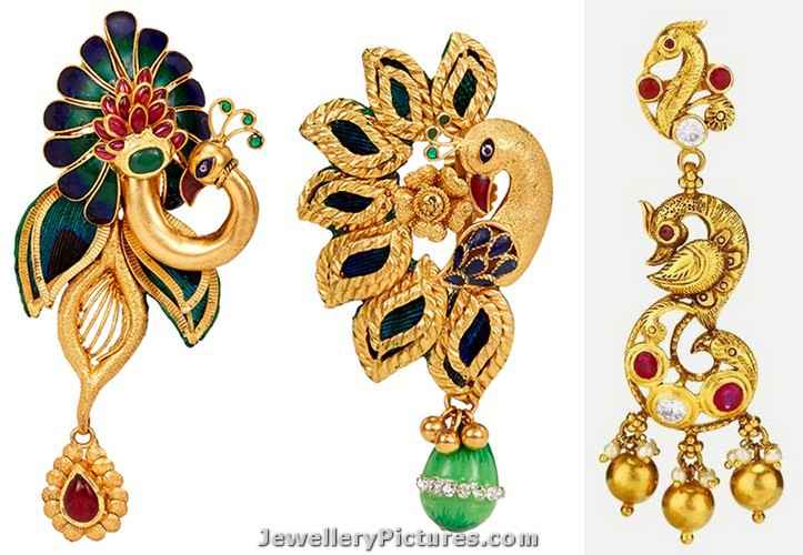 peacock deisgn gold earrings designs catalogue