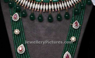 emerald beads mala with emeralds necklace combined with diamonds