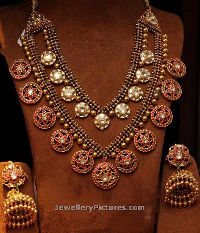 kundan ruby necklace antique haram