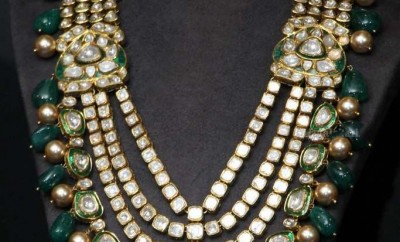 polki emeralds long necklace