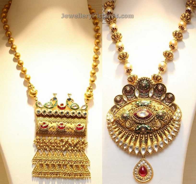 gold balls chains designs with antique pendant